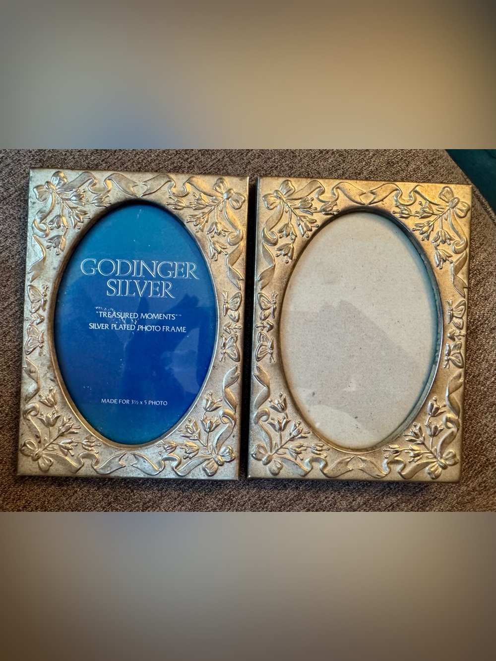 Vintage Set of 2 Godinger Silver Plated Small Picture Frames-Freestanding